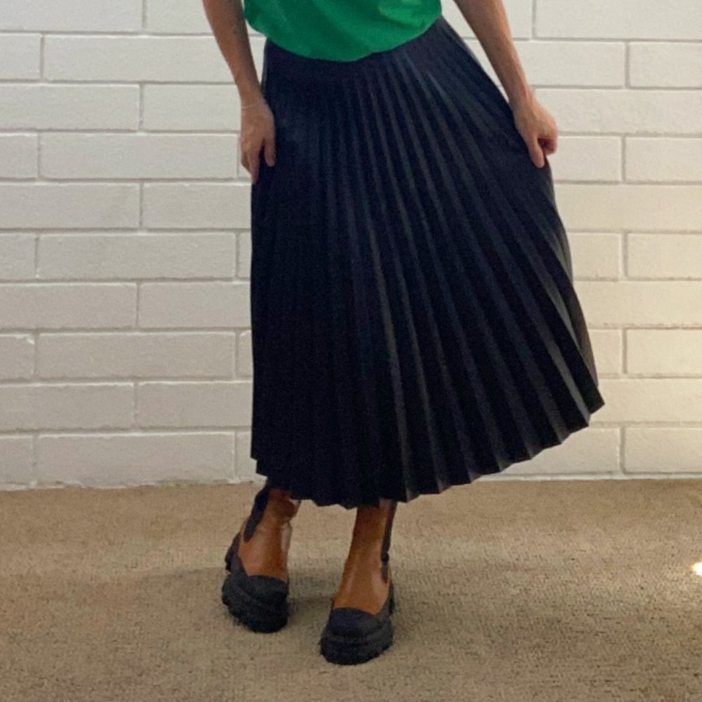 Vegan Leather Pleated Skirt